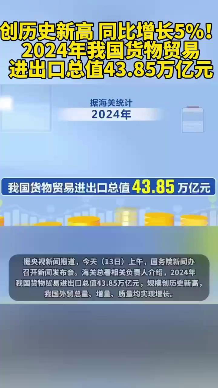 2024年我國(guó)貨物貿(mào)易進(jìn)出口總值達(dá)43.85萬(wàn)億元